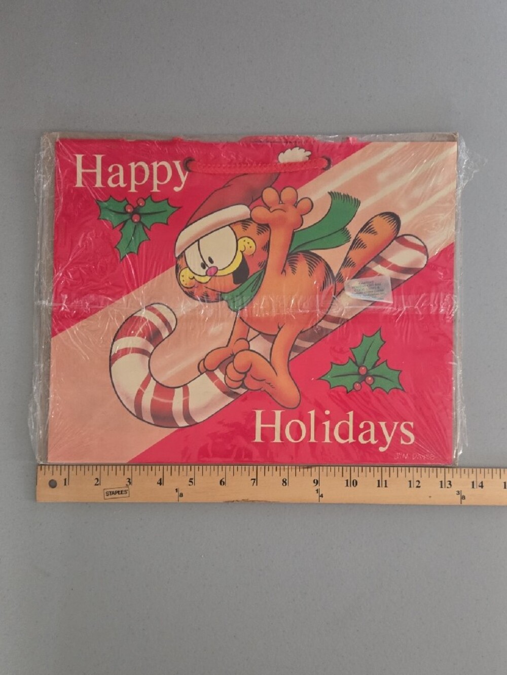 New Old Stock Vintage Happy Holidays Garfield Cartoon Gift Bag